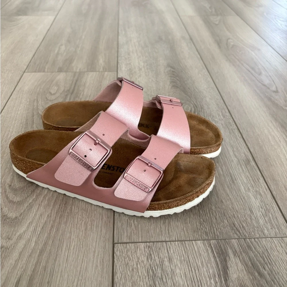 Birkenstock Womens Size 38/7-7,5 Arizona Icy Metallic Old Rose Sandals - Picture 2 of 11